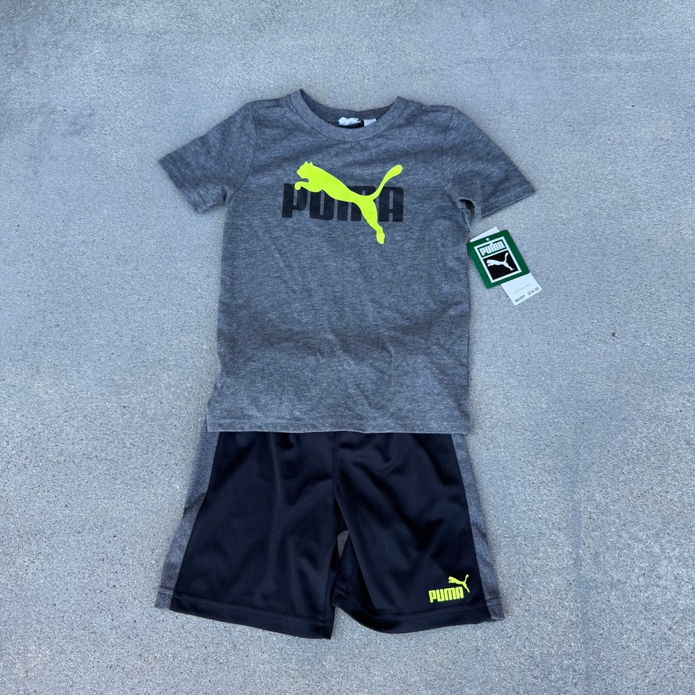 Puma Kids 2 Piece Set Charcoal Heather Logo T-Shirt Shorts